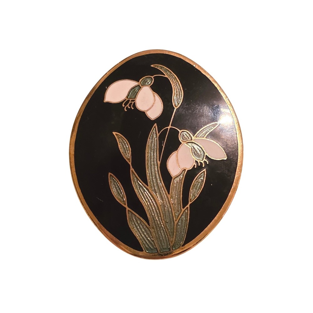 Vintage Sea Gems Enamel Snowdrop Brooch 22ct Gold Plated Floral Pin Cornwall UK